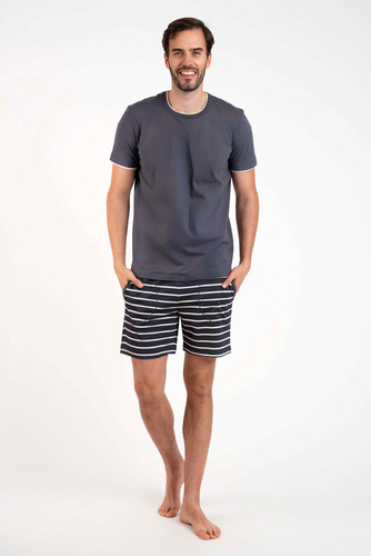 Lars Pánske pyžamo s krátkym rukávom, krátke nohavice Talianska móda - grafitová/grafitová potlač