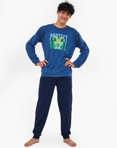 999/55 Protect Mládežnícke pyžamo Cornette námornícka modrá - bavlna, dlhý rukáv, pohodlné a štýlové